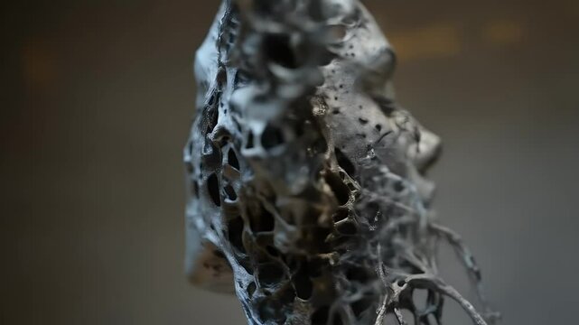 Abstract Silver Female Sculpture Exploding in Abstract Shapes Against a Neutral Backdrop for a Modern Display of Innovation