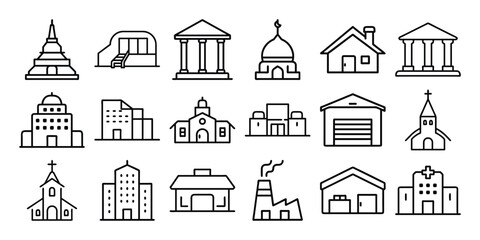 Building Line Outline Icons in Minimal Style