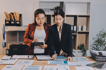 Business meeting time. Business man and business woman working on startup project.