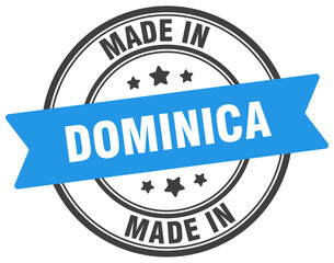 Made in Dominica round sign. Made in Dominica stamp.