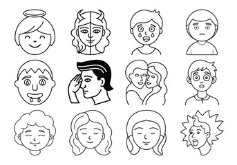 Vector Silhouette of Boy and Girl Emotional Faces – Set 02