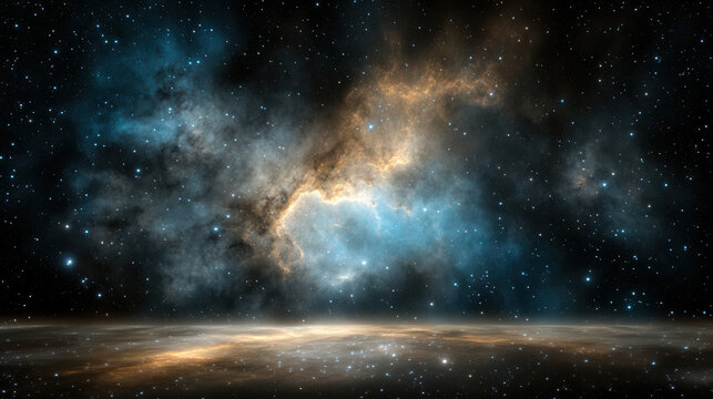 Stunning blue and violet nebula expands across deep black space, filled with stars - Powered by Adobe