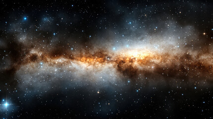 Obraz premium Massive galaxy seen edge with glowing dust lanes and bright stars creates stunning cosmic view