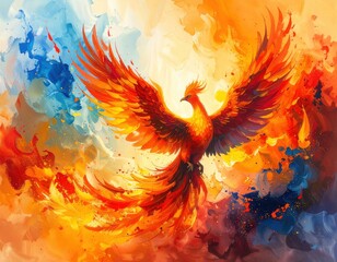 Obraz premium Abstract phoenix emerging from fire and smoke