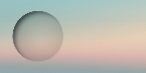 Blank 3D circle frame paper cut style on abstract pastel dramatic sky background with bond paper texture graphic illustration.