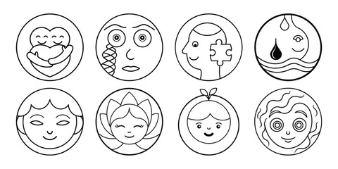 Silhouette Vector Set of Fun Cartoon Emoji Faces – Pack 05