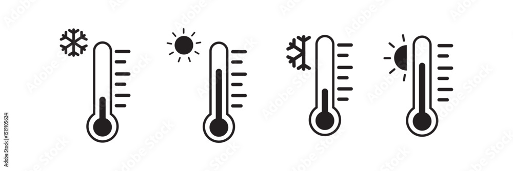 Poster thermometer icon symbol set. thermometer icon set. weather icons. temperature symbol. cold and hot i