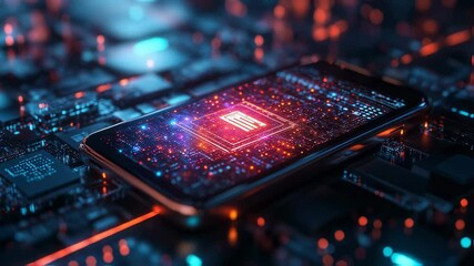 Advanced mobile technology visualization with glowing circuit board elements - Powered by Adobe