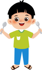 boy with spoon and fork