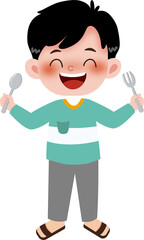 boy with spoon and fork