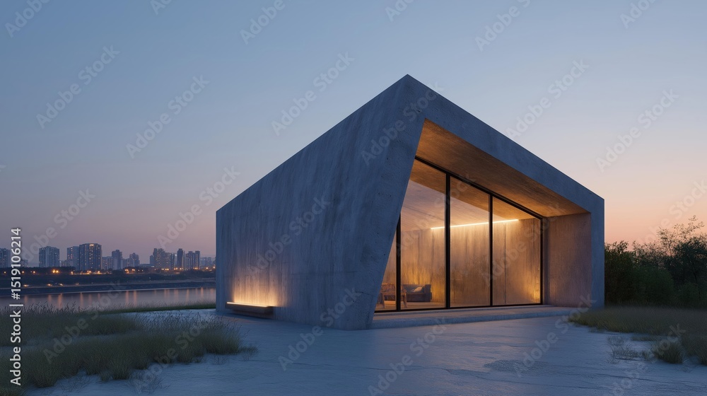 Aufkleber modern concrete building with a triangular roof. the building is located on a concrete surface with 