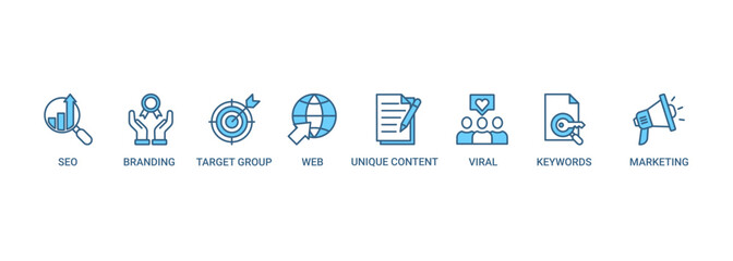 Content is king banner web icon set vector illustration concept with icon of seo, branding, web, target group, unique content, keywords, marketing, viral and ranking icons infographic symbol