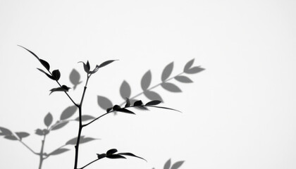 Obraz premium Plant Silhouette with Shadows on a White Background - Minimalist Nature