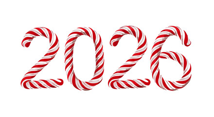 2026 numbers in red and white candy cane stripes for New Year, Christmas, and holiday uses