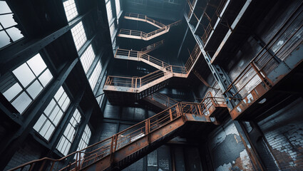 Rusty Metal Staircases in an Abandoned Industrial Building