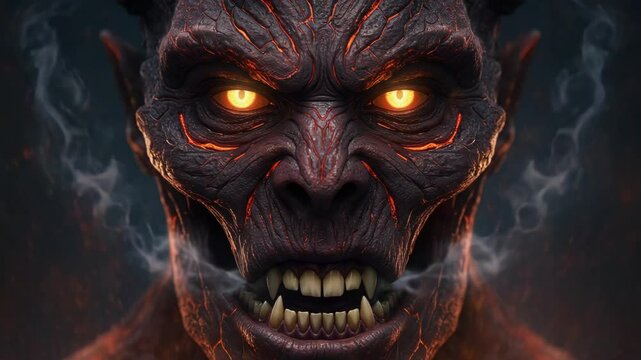 Scary demon with glowing eyes and sharp teeth