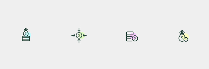 Minimalist money icons line. 4 type.Simple design. Vector illustration.