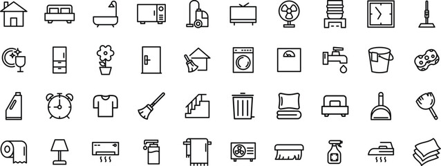 Housekeeping Icon Set, Cleaning and Housekeeping Icons, Housekeeping Tools and Services Icon Pack, line icon