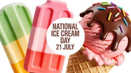 Delicious ice cream cones and popsicles celebrating national ice cream day on july 21