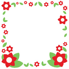 Floral Frame with Red Flowers and Green Leaves