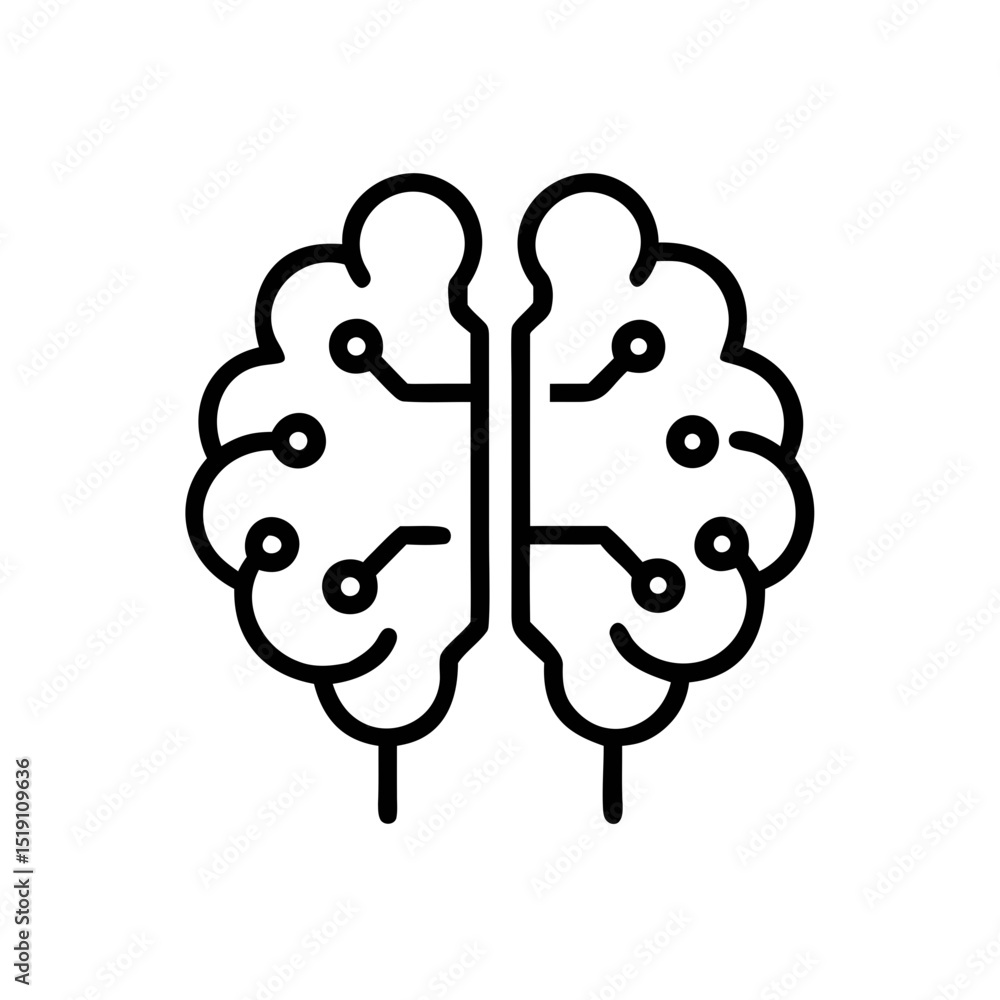 Aufkleber artificial intelligence brain icon vector outline with circuit design