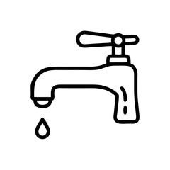 Outline Water Tap Icon with Droplet for Plumbing and Utility Concepts