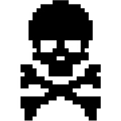 Pixel death icon vector for game over scene, skull symbol, and retro loss alert. Ideal for old-school video games, horror UI, or 8-bit arcade death screen illustration.