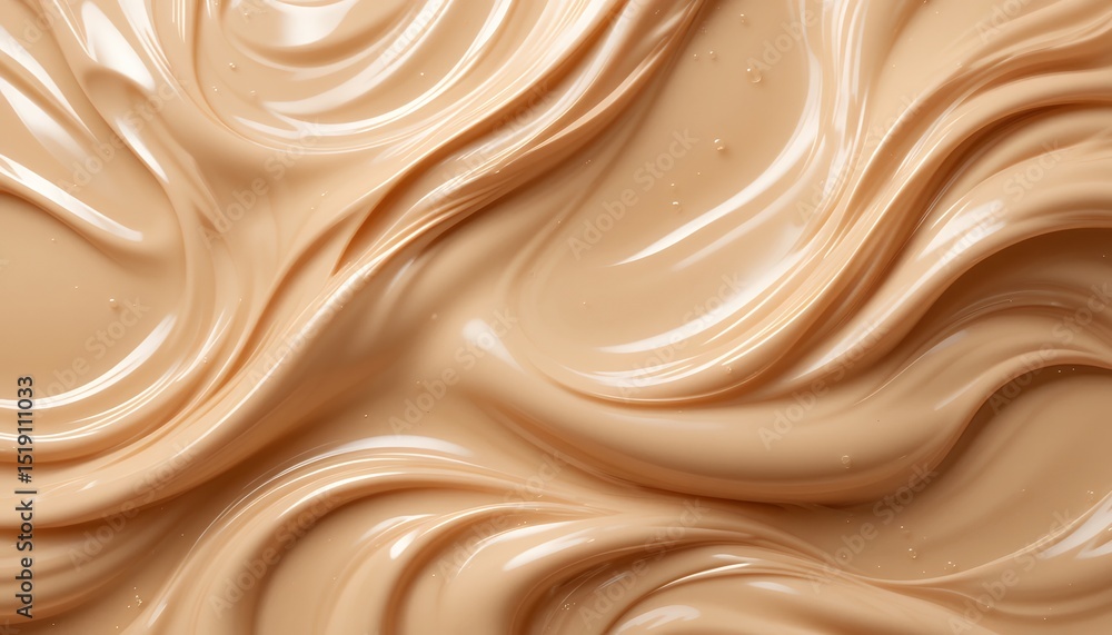Poster smooth and creamy beige liquid texture with flowing and glossy waves creating abstract patterns in c