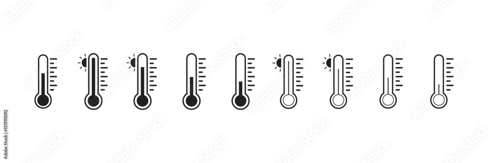 Poster thermometer icon symbol set. temperature scale icon symbol. weather sign. thermometer icons. hot and