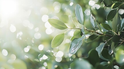 Obraz premium Sunlight gently filters through lush green leaves creating a serene and vibrant natural scene