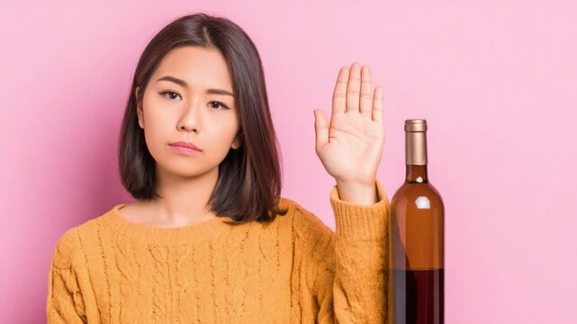 Declining a Drink: A person raises a hand, a gesture of refusal, rejecting alcohol, suggesting discipline and a clear stance on sobriety.