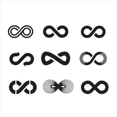 Collection of Infinity Symbol Variations displays a variety of infinity symbol designs vector art on white