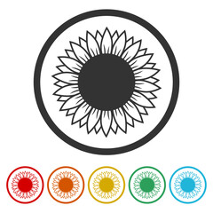 Sunflower logo icon. Set icons in color circle buttons