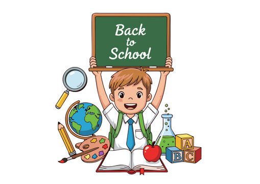 Back to School Exciting Illustration of a Happy Student Celebrating the Return to Education - Powered by Adobe