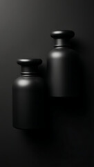 Matte Black Apothecary Bottles on Dark Background – Luxury Vintage Style Packaging