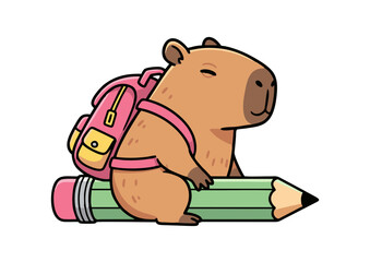 Adorable Capybara Riding a Giant Pencil Back to School Illustration