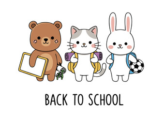 Adorable Back-to-School Animals Bear, Cat, and Bunny Ready for Learning