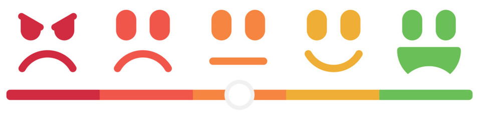 Satisfaction rating with emoticon icon vector for review feedback, customer survey, and experience scale. Ideal for user interfaces, service reports, and rating apps.