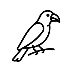 Bird Icon Sitting on Branch in Simple Line Art Style Isolated on White