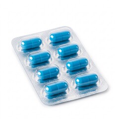 Blue pills in a blister pack, isolated on a white