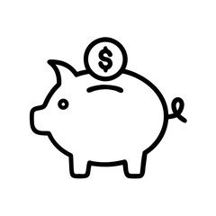 Piggy Bank Money Saving Icon in Minimal Line Art Style