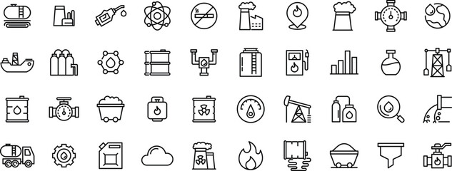 Oil & Gas Icon Set, Oil and Gas Industry Icons, Energy and Petroleum Icons, Oilfield Equipment Icon Pack, line icon