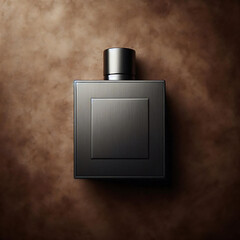 Matte Black Perfume Bottle on Rich Brown Textured Background