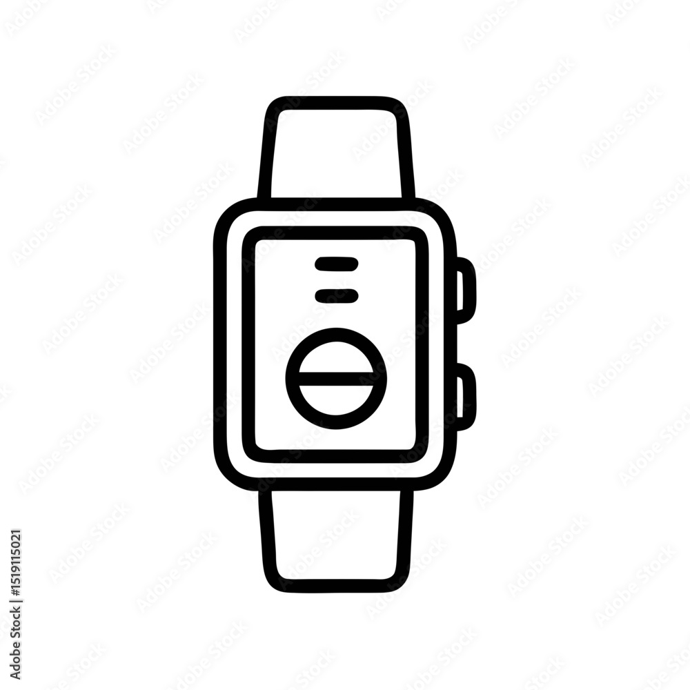 Poster smartwatch line icon with strap and digital display in minimal style