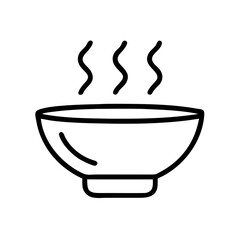 Hot Soup Bowl Line Icon with Steam in Minimal Outline Style