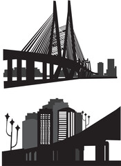 Obraz premium bridge vector illustration cityscape city urban skyscraper skyline
