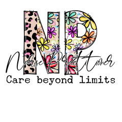 Nurse Practitioner Design with Leopard and Flower Patterns - Care Beyond Limits