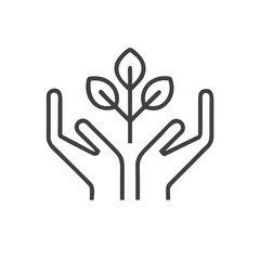 Tree in hands icon for environmental protection websites, conservation blogs, reforestation initiatives, sustainability education and ecological responsibility campaign materials