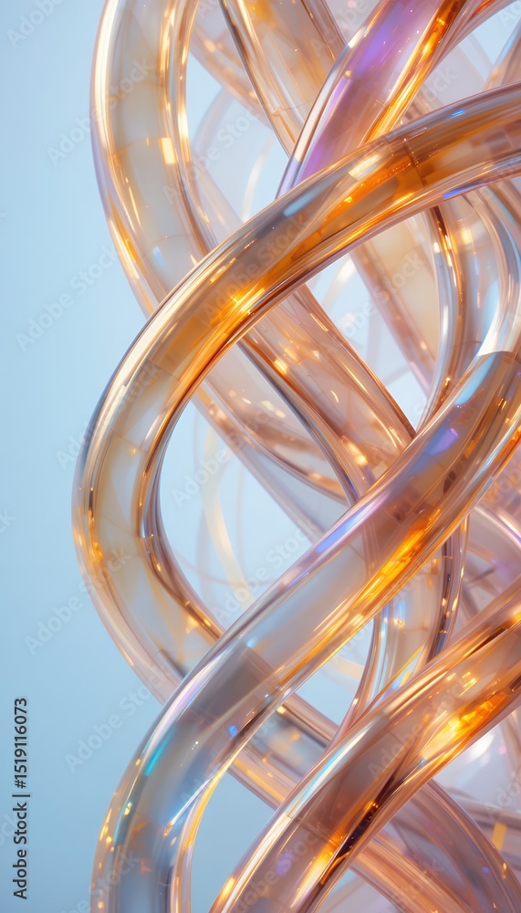Poster abstract close up of intertwined transparent glass tubes with warm glowing lights inside creating ar