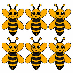 Cartoon Bee Icons Set Vector Illustration